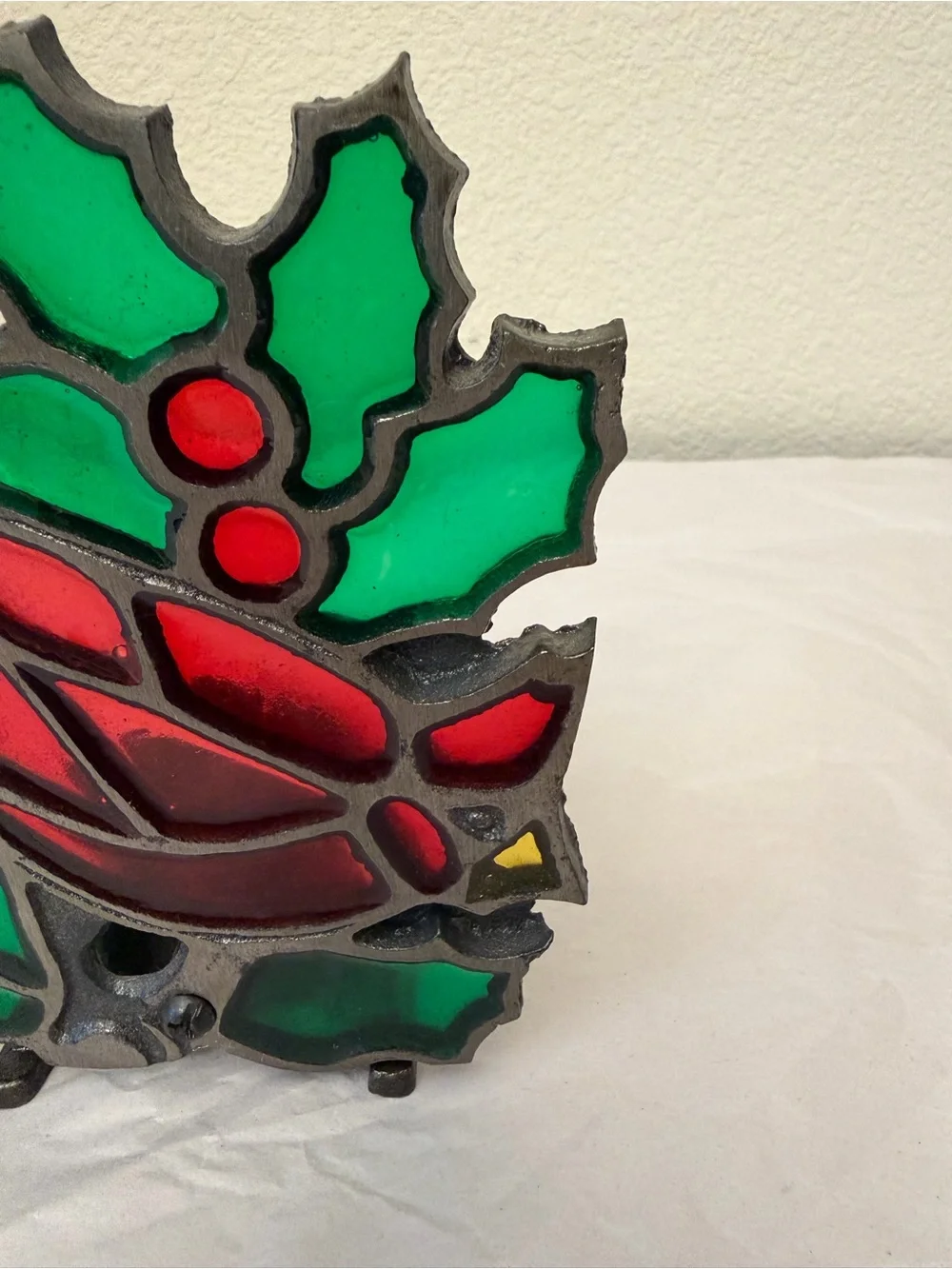 Holiday Cardinal Stained Glass candle votive holder  - Red and Green